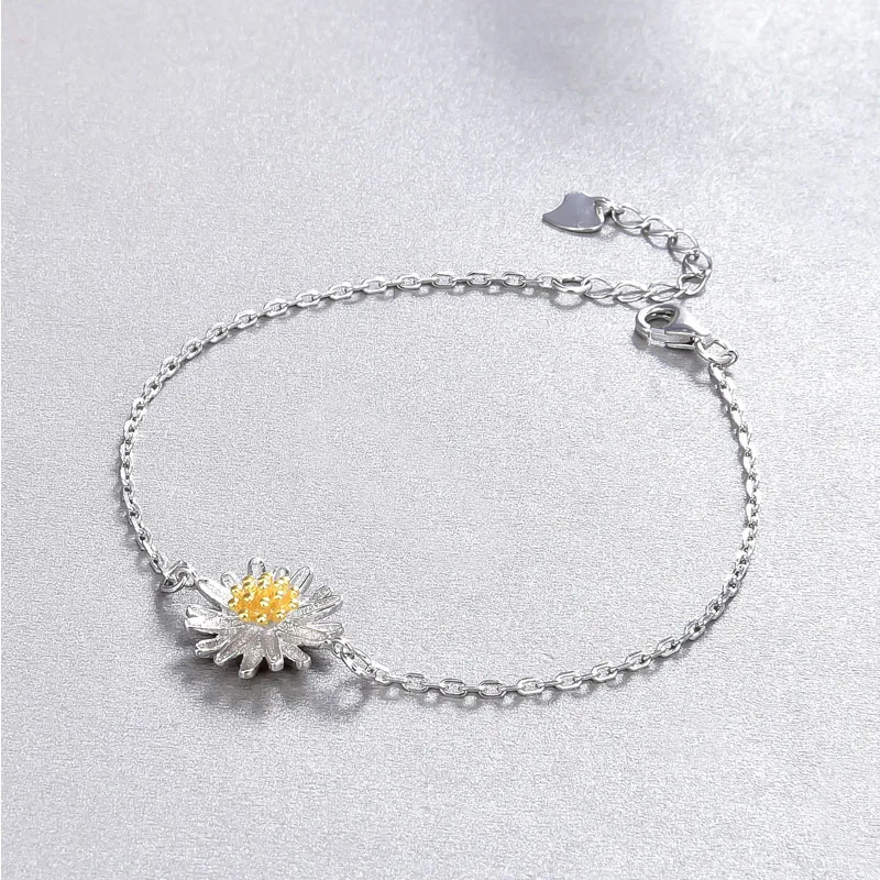 Женский браслет в стиле ретро FUN BEAUTY маленький виде маргаритки из стерлингового