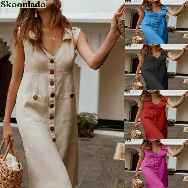 

2021 Hot Sale Women Cotton Linen Dress Big Size S-5xl Lady Sleeveless Dress Orginal Oversea Clothes Lady Linen Dresses Casual