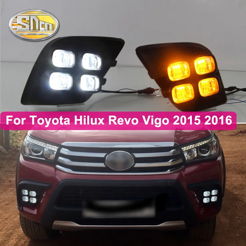 Для Toyota Hilux Revo Vigo 2 шт. Автомобильный светодиодный дневной ходовой светильник DRL противотуманная фара крышка с желтым поворотником стиль реле