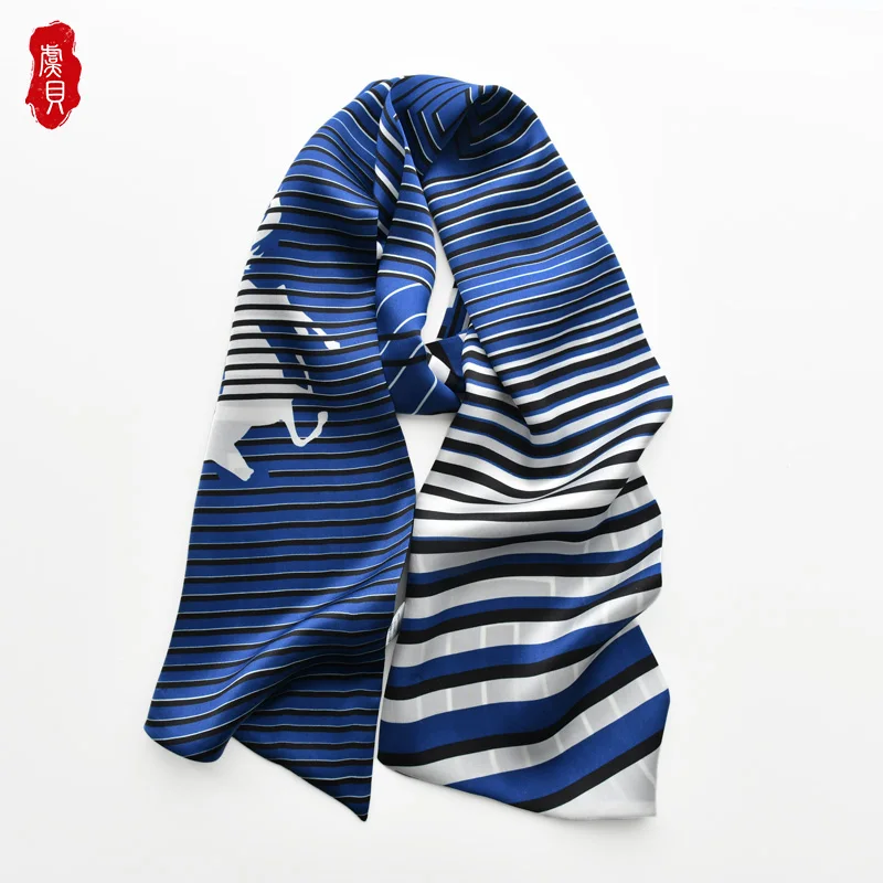 

100% pure silk striped scarf women long double sides warp foulard hijab headband girls bandana ribbon hair scarves gift for lady