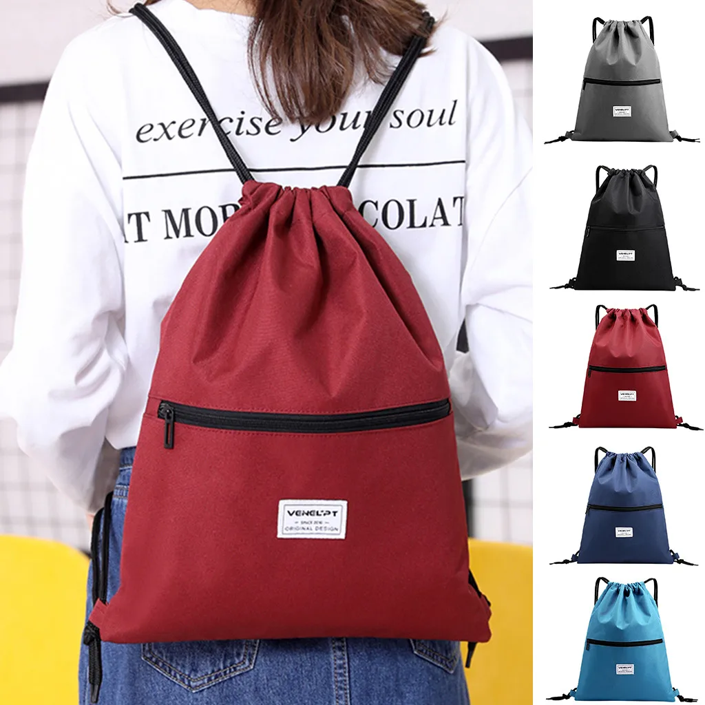 Пляжная сумка для занятий фитнесом, спортивная водонепроницаемая сумка на молнии с карманом, унисекс рюкзак мешок с кулиской worek plecak sznurek