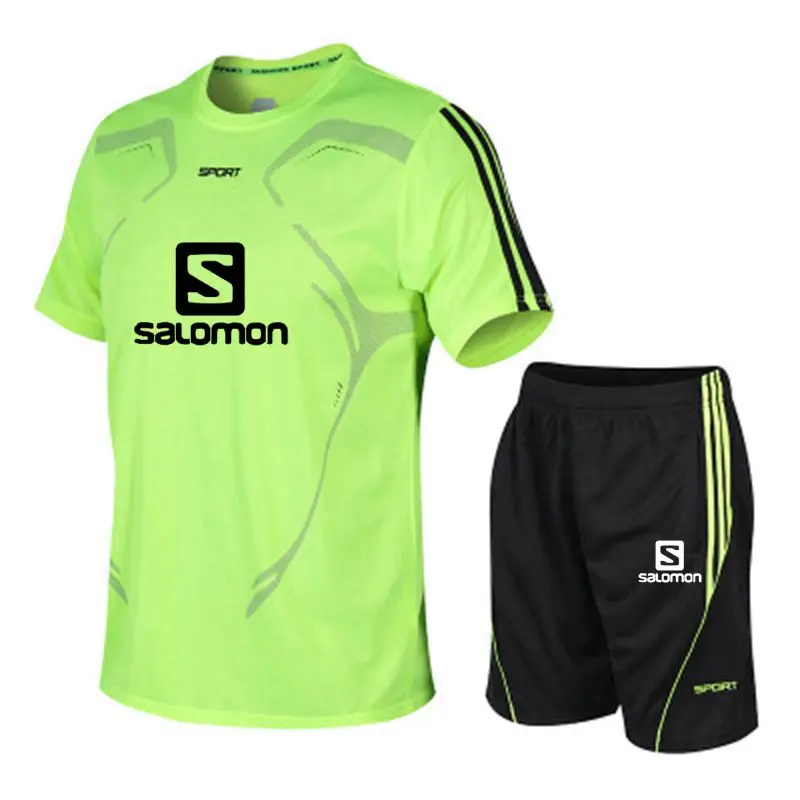 

2021 summer men's gym sports suit running summer two-piece quick-drying clothes thin ice casual short-sleeved shorts summer