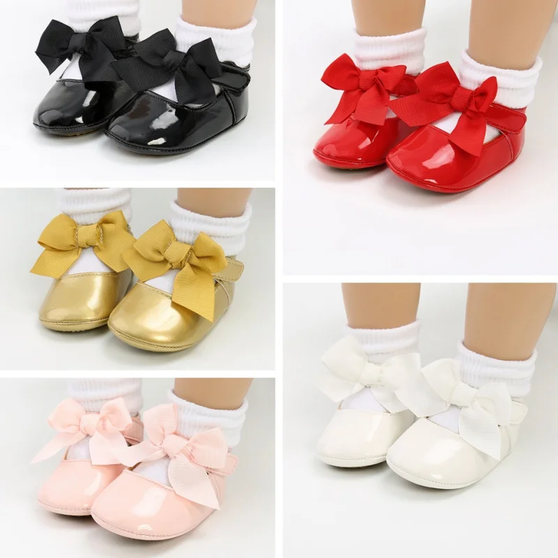 

New Baby Girls Shoes Soft Sole Crib Newborn Baby Bow Princess Shoes+1Headband+1Socks 3Pcs Set Infant Cute Party First Walker