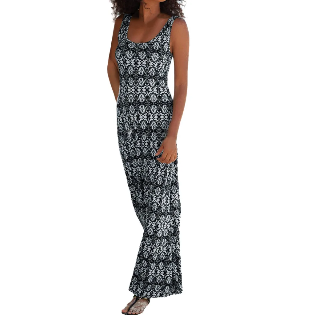 Сарафан женский в стиле ретро пляжный Мини с лямкой на шее без рукавов принтом