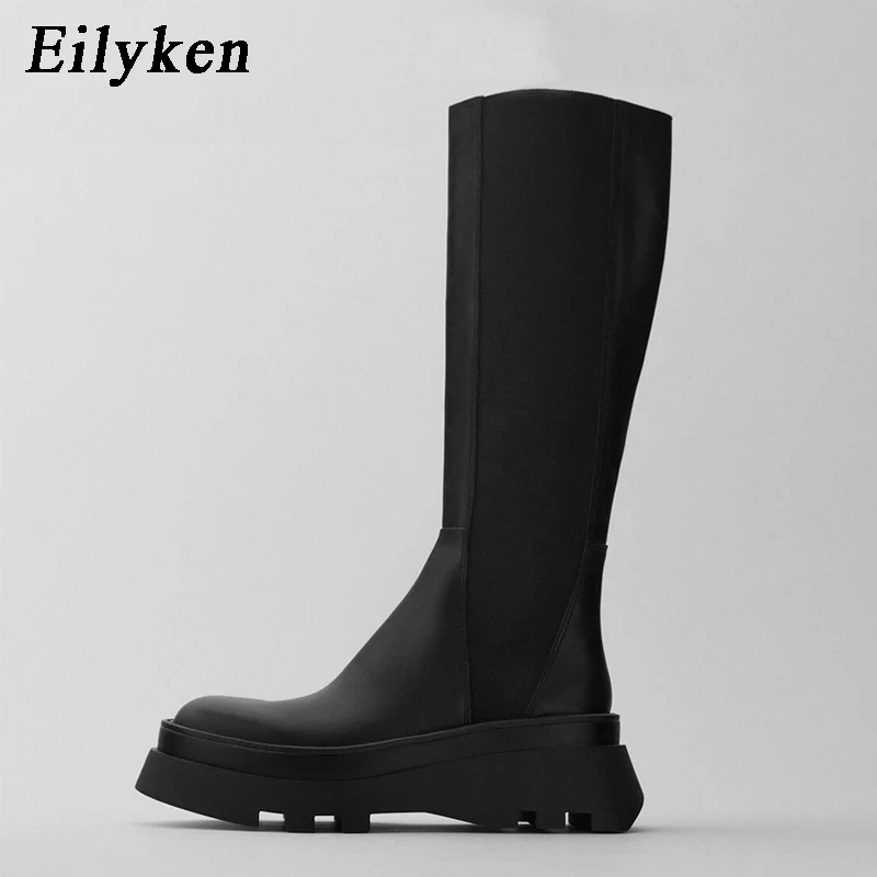 

Eilyken/осенне-зимние теплые сапоги-гладиаторы на низком каблуке; Модные мотоциклетные ботинки; Дизайнерские Сапоги до колена; Пикантные сапог...