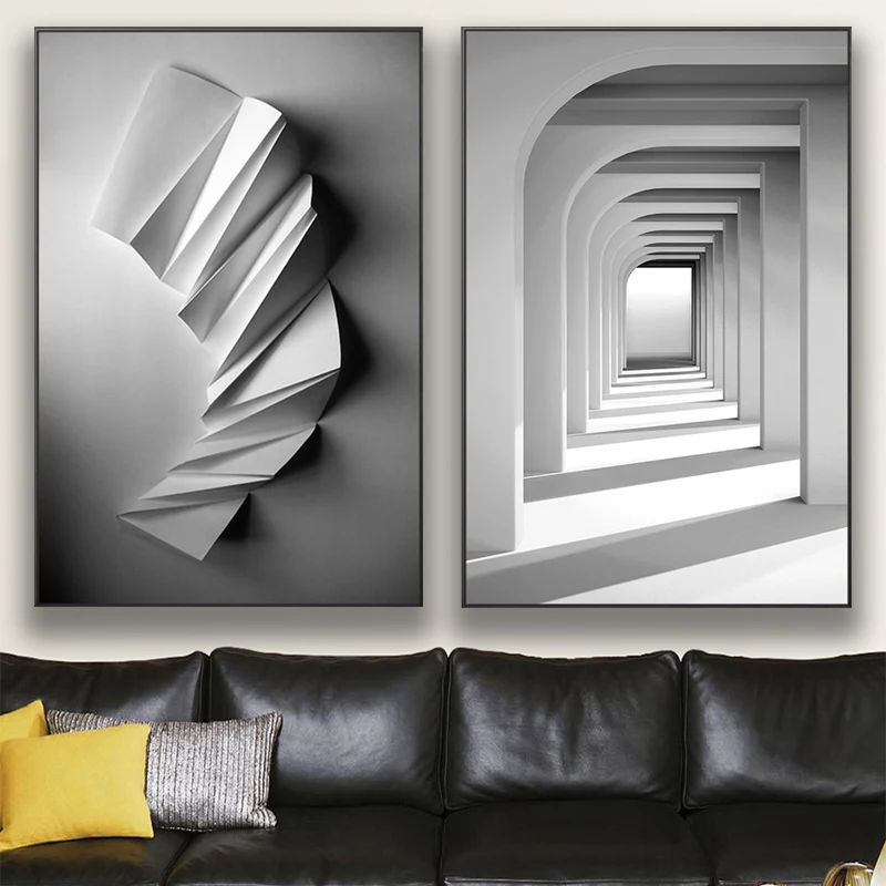 

Nordic Black White Geometry space art wall art Canvas poster Painting Prints Abstract line Pictures for Living Room Morden Decor