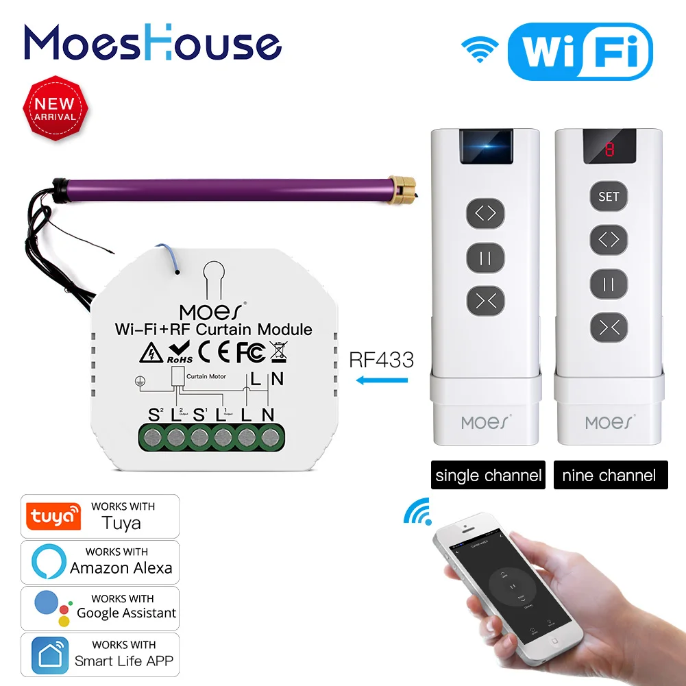 Tuya Smart Life Wi Fi RF433 шторой переключатель с пультом дистанционного управления для