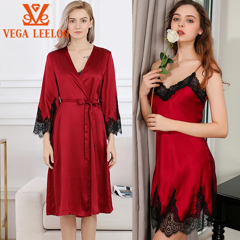 

Luxury Brand 100% Pure Silk 100% Silk Pajamas Set Women Lace Long Nightgown Robe set Nightdress For Women