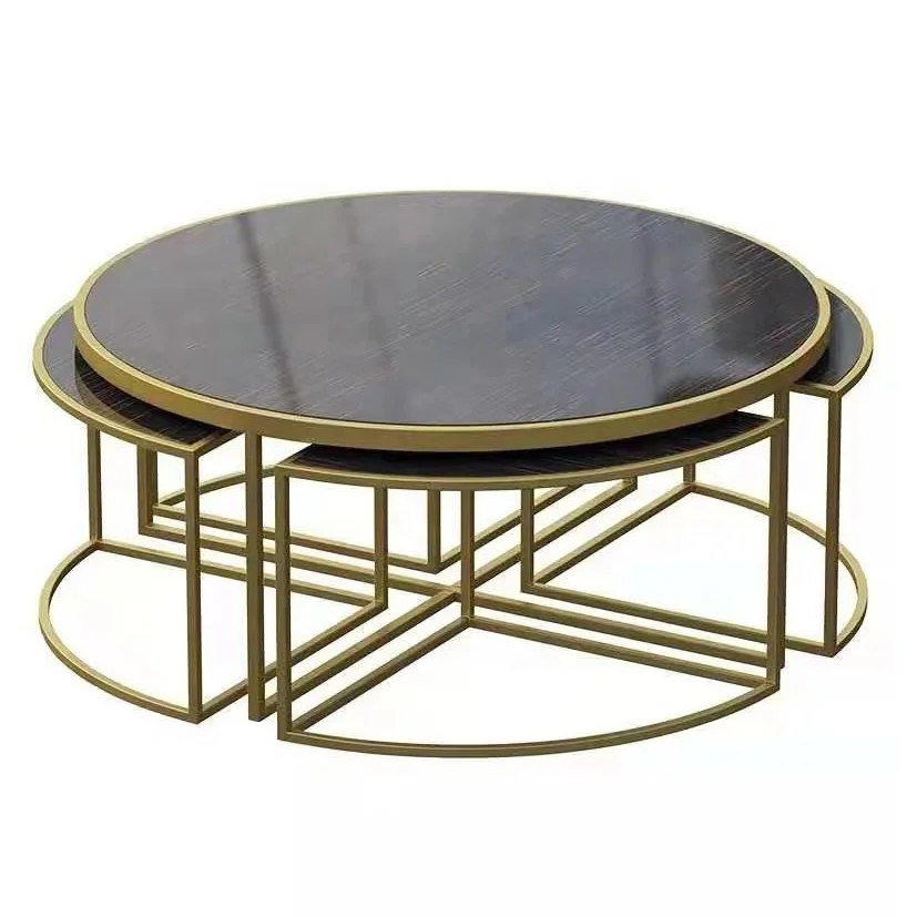 

New Customized European Style luxury mirrored stainless steel glass 1+4 coffee table for Living room furniture