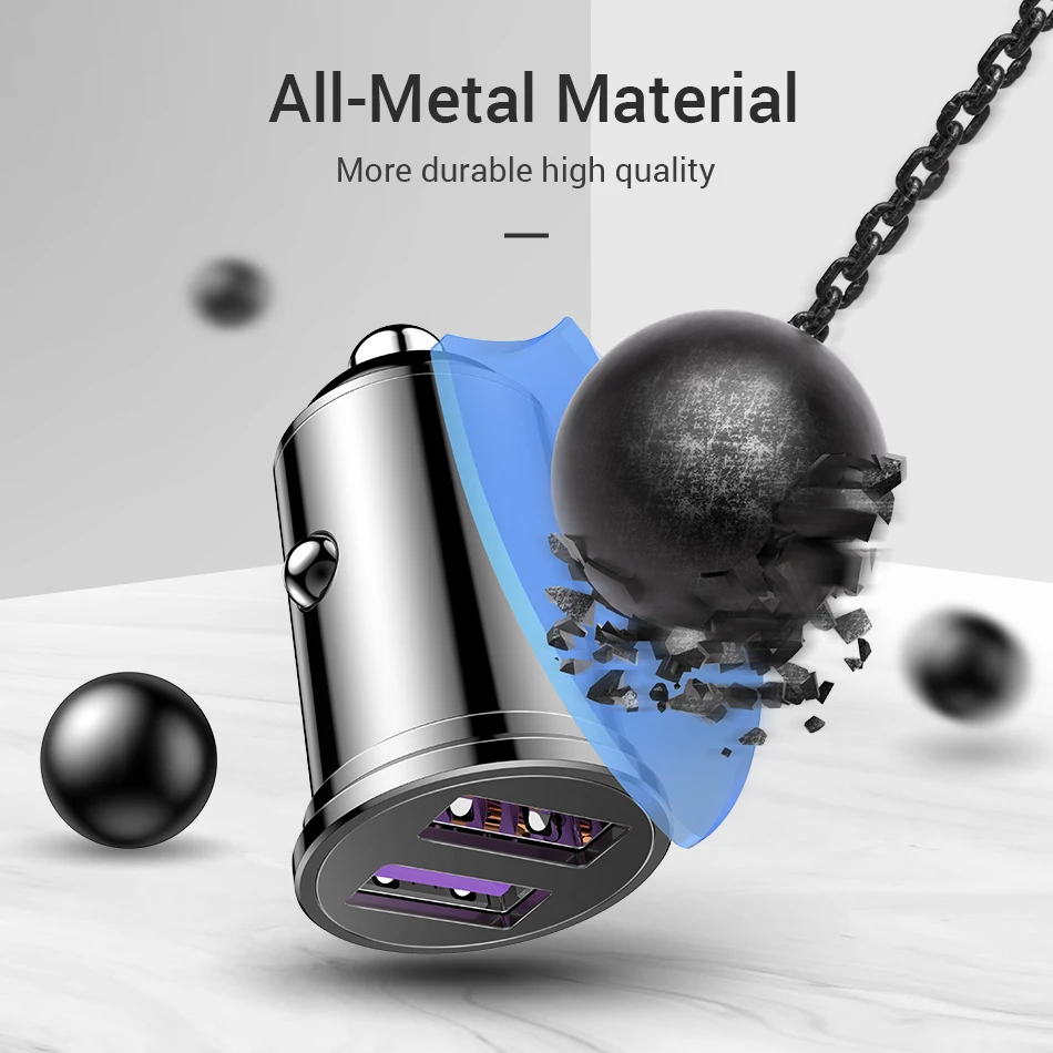 Металлический 4.8A быстро Зарядное устройство мини usb зарядное для авто с