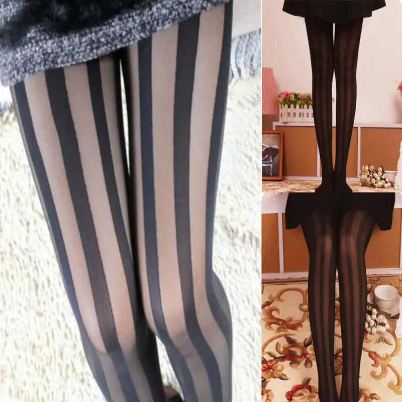 Популярные пикантные женские колготки в полоску толстые чулки модные