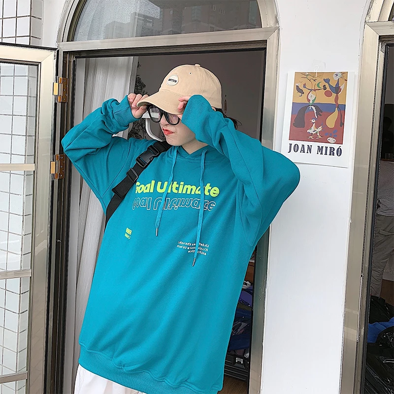 

Spring Autumn Korean Casual Letter Print Oversize Loose Pullover Female Hoodie for Women Dropshipping Cotton Tops