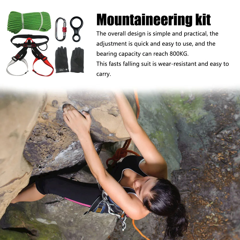 

Outdoor Sports Rock Climbing Harness Safety Seat Belt O Shape Lock Gloves Downhill Self-rescue Rope Set Camping Equipment