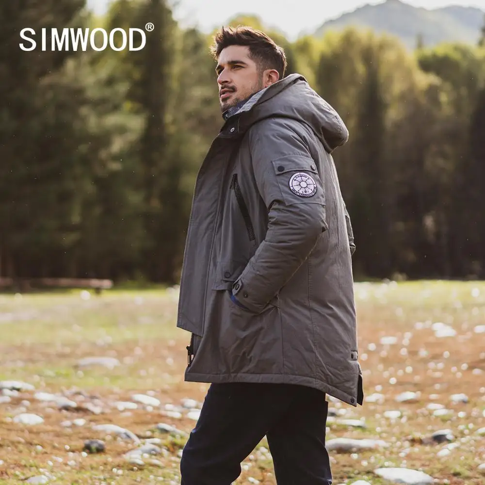 SIMWOOD 2019 Зимние новые пуховики мужские модные с капюшоном Длинные 90% белые пуховые