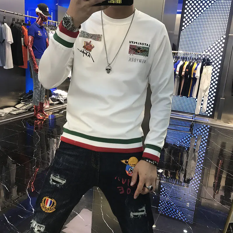 Мужская толстовка с длинным рукавом свитшот круглым вырезом и короной весна