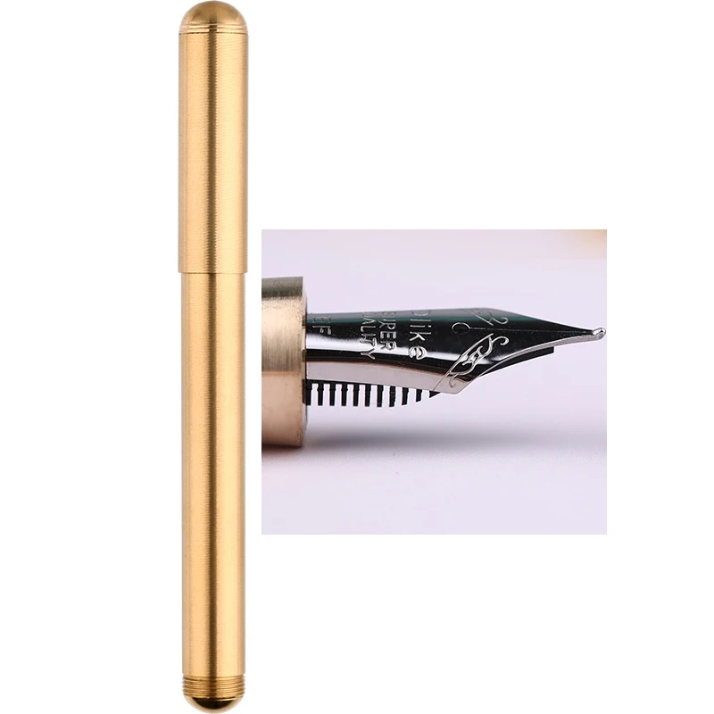 Fine nib 0.5 mm Винтажный элемент Moonman Delike, полный фонтан из латуни, ручка с металлическими чернилами, перо для письма, 0,5 мм, изогнутое перо с ручками, чехол, принадлежности, подарок - Цвет: Fine nib 0.5 mm