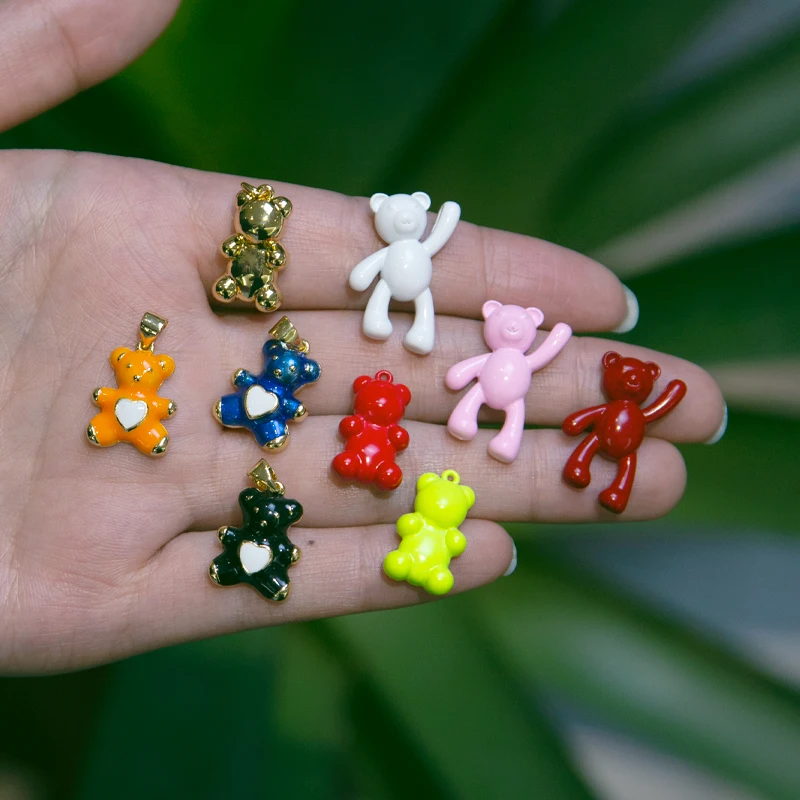 

XUQIAN Ins Hot Selling 5ps with Color Three Dimensional Bear Pendant for DIY Jewelry Earrings Necklace Accessories P0122