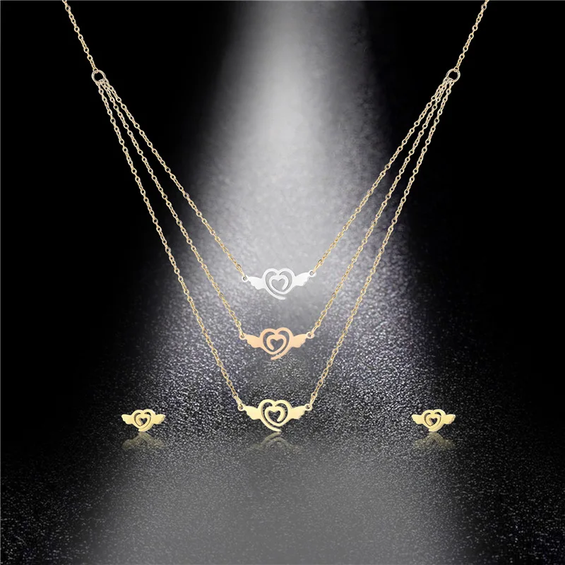 

Vintage Jewelry Sets For Women Gold Color Unique Heart Earrings And Necklace Set Wedding Jewellery Sets Brincos Collier Femme