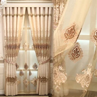 top grade luxury european chenille embroidery hollow out champagne curtain luxury living room bedroom finished custom curtain