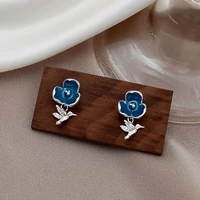 s925 blue bird flower cute earrings womens wild temperament earrings fashionable new hot selling alloy earrings for women