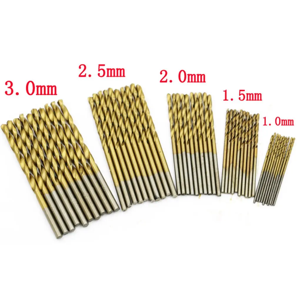 50pcs High Speed Steel Titanium Coated Drill Bit Set Wood Drilling Hole Woodworking Tool For DIY Home Building | Инструменты