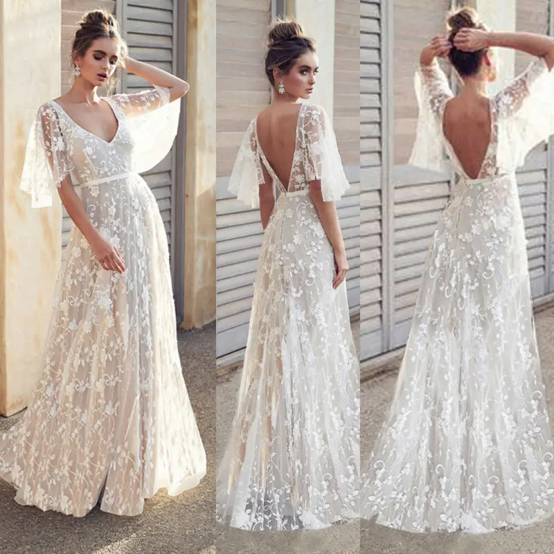 Белые платья подружки невесты Ever Pretty элегантные кружевные русалки с v образным