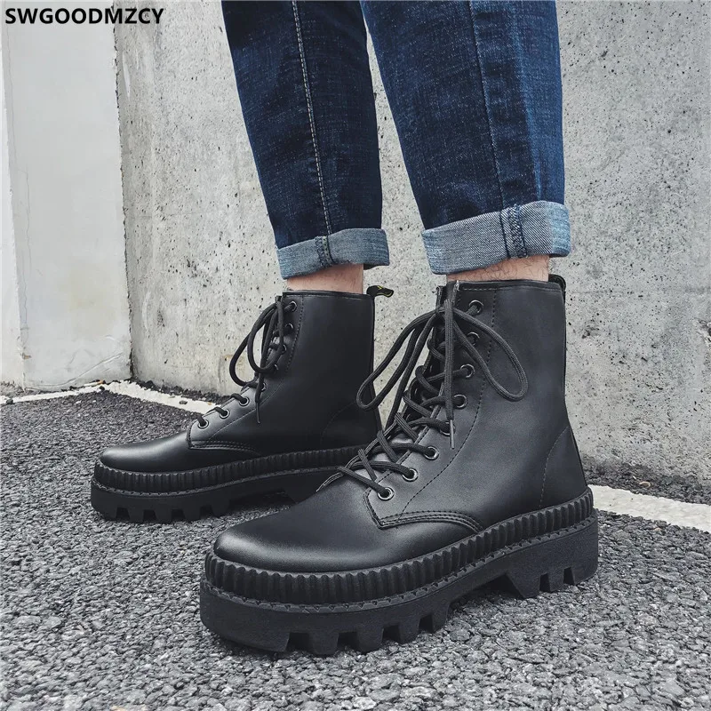 

Black Platform Ankle Boots Man Motorcycle Boots Men Casual Shoes Martin Boots for Man 2022 Leather Shoes Men Zapatillas Hombre