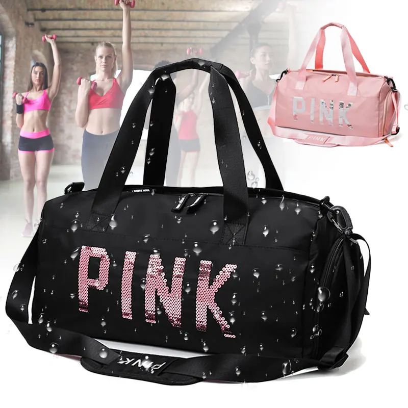 Розовая спортивная сумка с блестками водонепроницаемая для спортзала женская