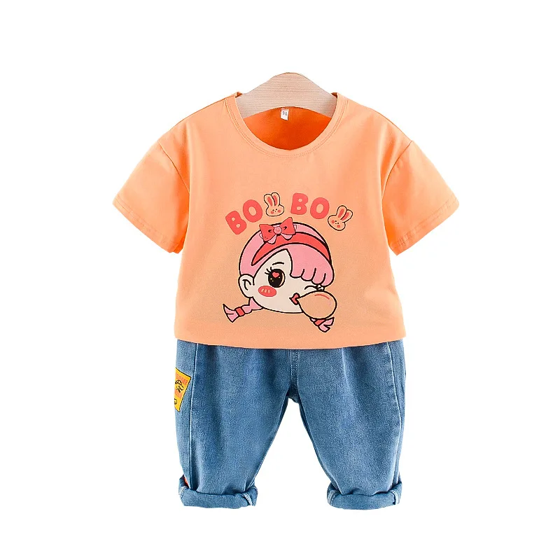 

XINYOU Baby Girls 2 Pieces Clothing Sets For Children Carton Print Fashion Designer Babies Outwear Kawaii Child T-shirt Pants