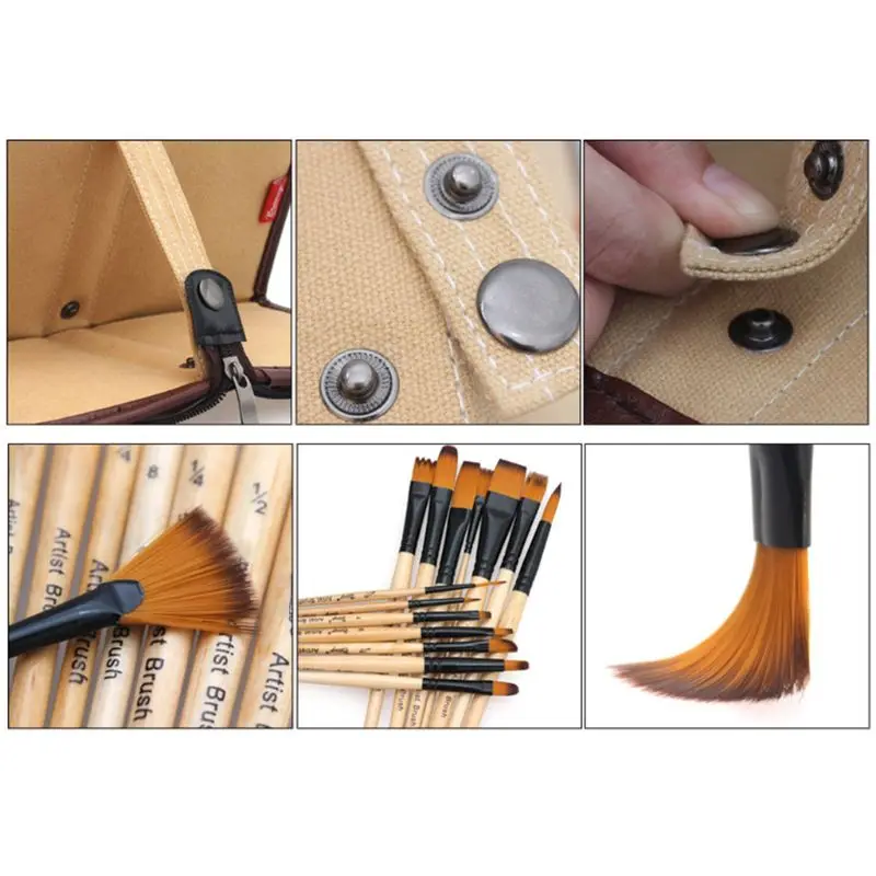 

14pcs Paint Brushes Acrylic Watercolor Brush With Pencil Case Storage Bag for School Artists Painting Drawing