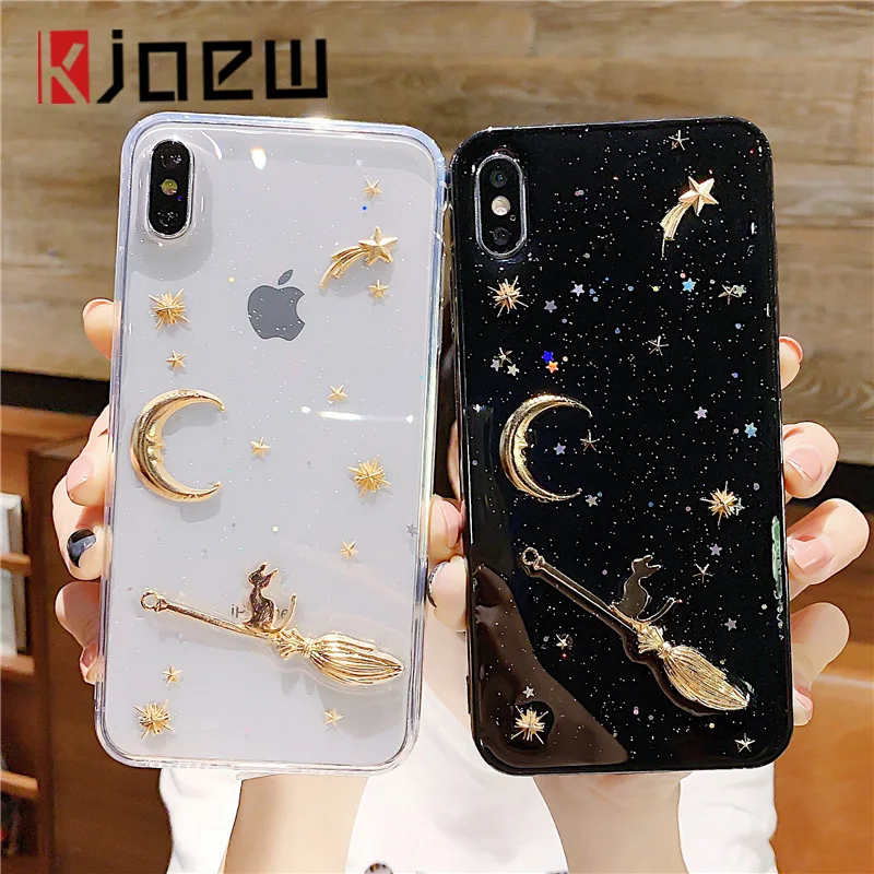 Прозрачный чехол для телефона KJOEW с Луной и звездами iPhone 11 Pro Max 7 8 Plus X XR XS Блестящий