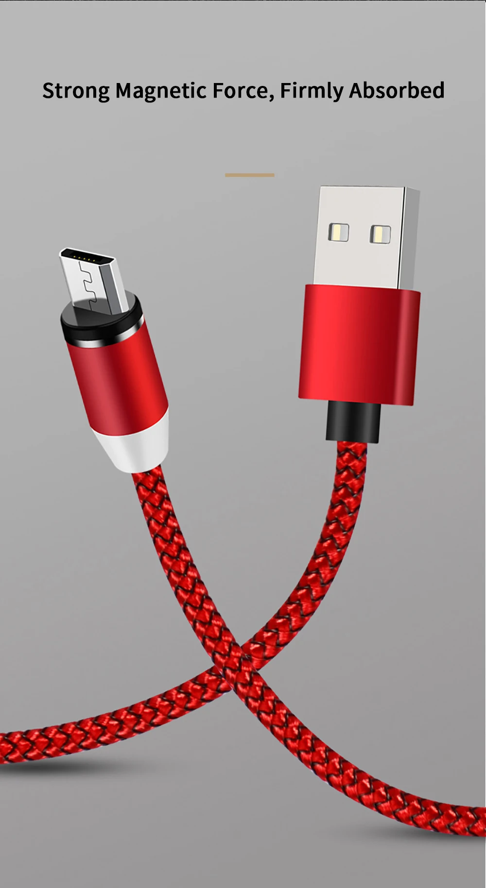 Магнитный зарядный светодиодный кабель Micro usb type C 2A для быстрой зарядки и передачи данных для мобильных телефонов