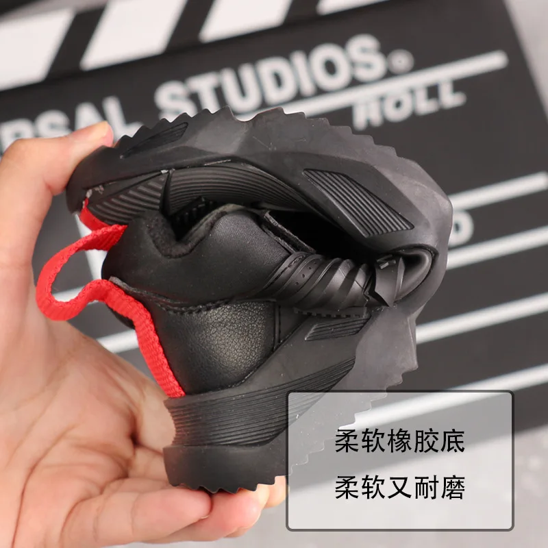 Детские короткие меховые кроссовки черная кожаная обувь для маленьких мальчиков