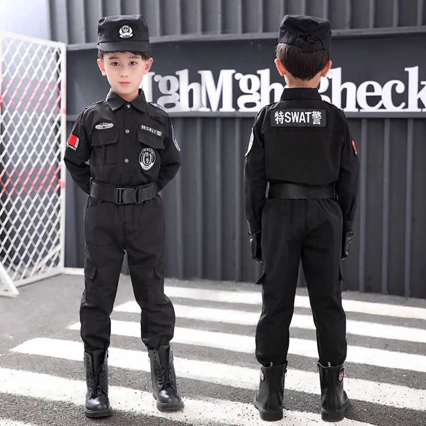 Костюмы для косплея детей униформа офицера спецназа черная Военная тактическая