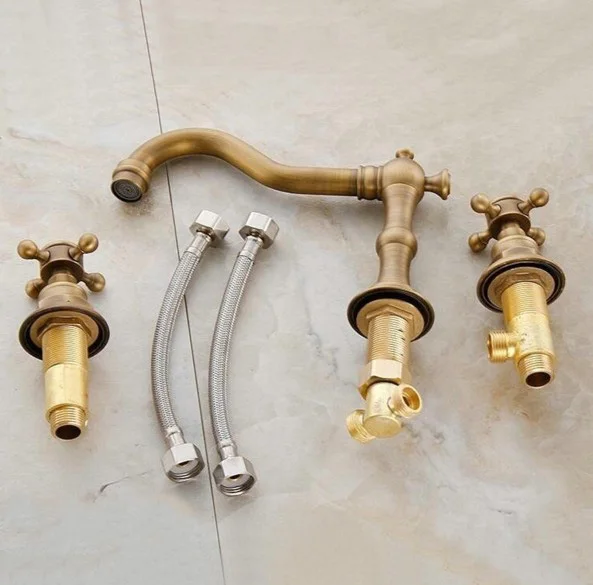 Античная латунная Ванна с широким бортиком смеситель для раковины 3 отверстиями