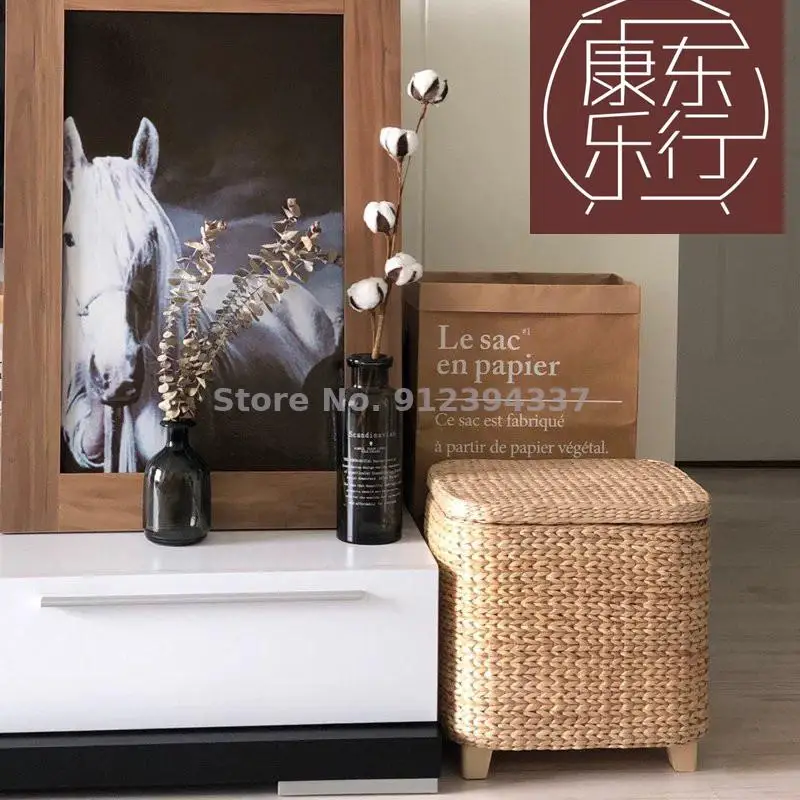 Почтовая упаковка чистая ручная соломенная плетеная табуретка для хранения