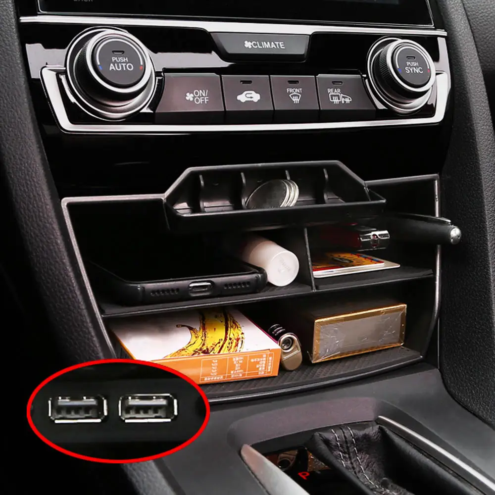 1 шт. коробка для хранения управления Dual USB Honda Civic 2016 ~ 2019 ABS внутренняя консоль