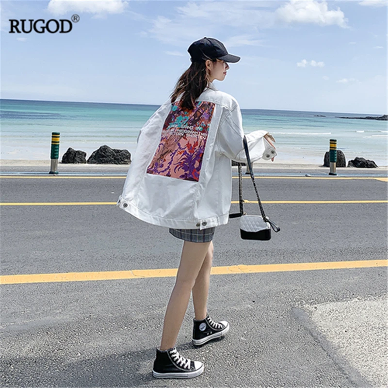 Женская куртка с абстрактным принтом RUGOD свободная облегающая Повседневная