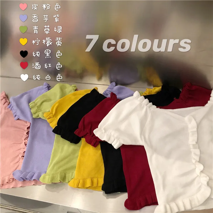 

Women Retro Crop Top Bottoming Puff Sleeve T Shirt Square Collar Tee For Girls