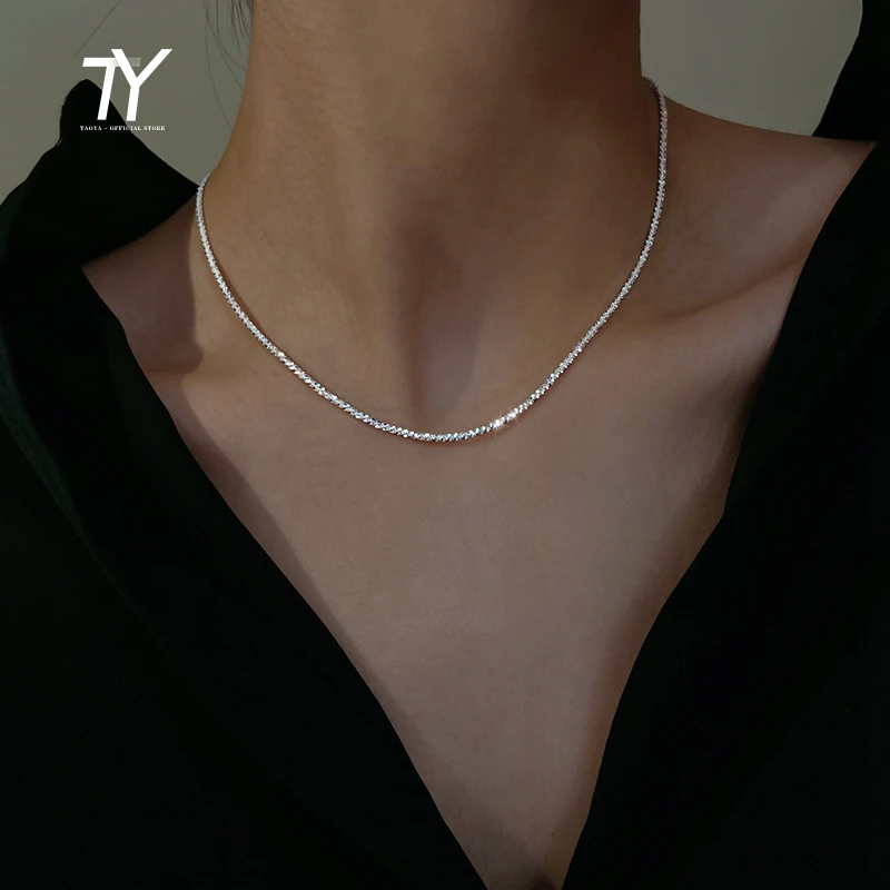 

Sparkling Simple Silvery Sparkle Short Necklace For Woman 2021 Korean Fashion Jewelry Girls Luxurious Choker Sexy Clavicle Chain