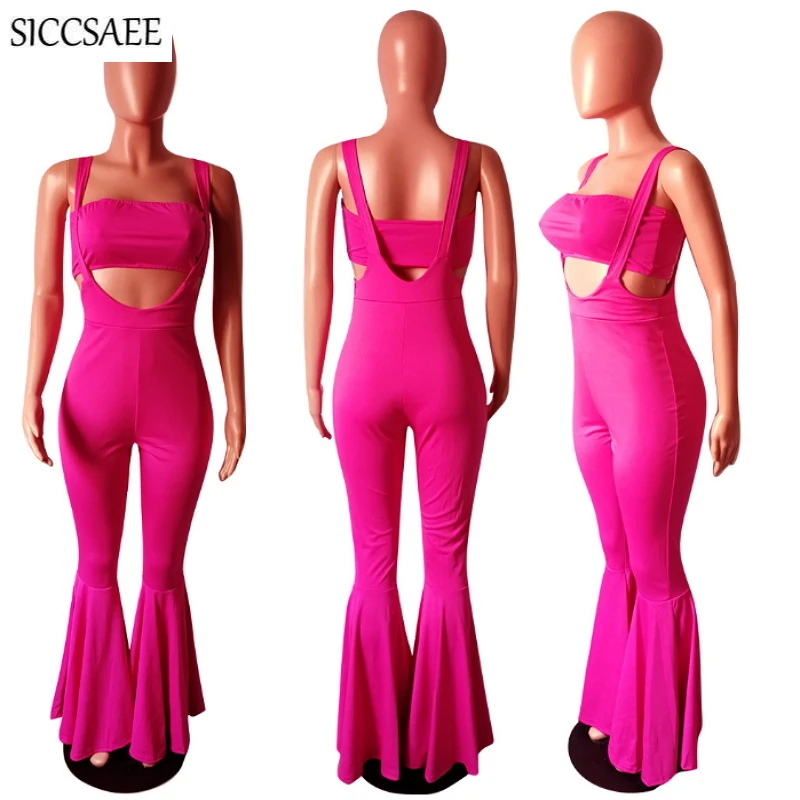 

Strapless Outfits For Women Solid Color Bell Bottom Pants Rompers Suspenders Sexy Tube Club Wear Wide Leg Two Piece Set Clothing