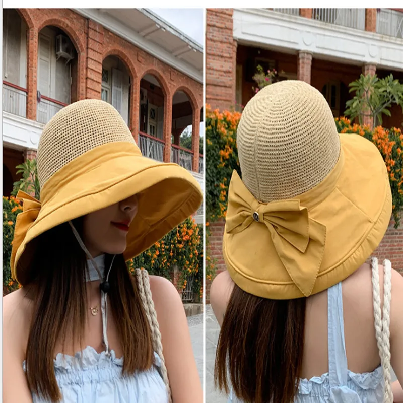 Женская летняя купольная шляпа элегантная пляжная соломенная с милым бантом