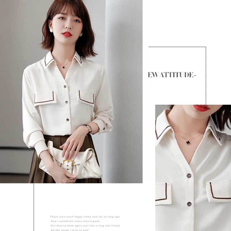 Офисная Женская рубашка женская элегантная белая блузка из шифона 2021 длинный