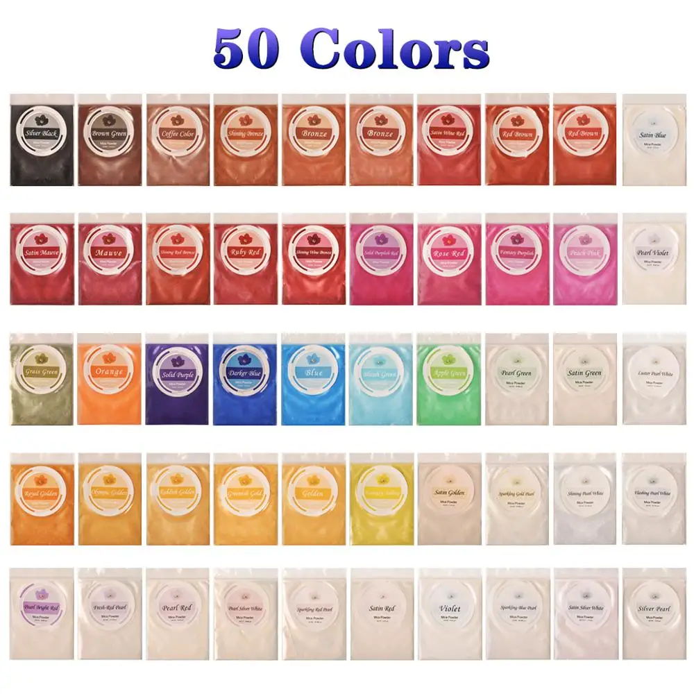 5g 50Colors Biutee Слюда Порошок металлик 50 цветов Блеск для ногтей порошок пигмент эпоксидная смола перламутровый мыло изготовление краситель пищевой для ногтей DIY - Цвет: 5g 50Colors
