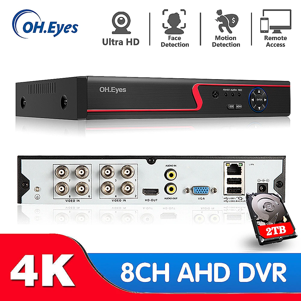 

OH.EYES 8CH 4K AHD DVR AI H.265 Hybrid 8 Megapixel NVR Digital Video Recorder for 2MP 4MP 5MP 8MP AHD/TVI/CVI/XVI/IP Cameras