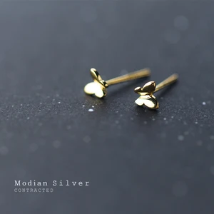 Серьги-гвоздики Modian с летающей бабочкой золотого цвета, элегантные серьги для девочек и детей, ювелирные украшения из стерлингового серебра 925 пробы