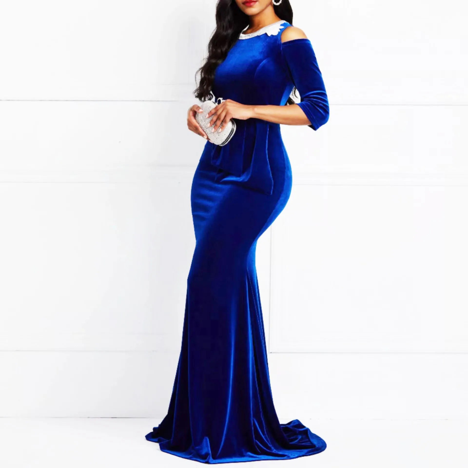 

2020 Pleuche Slim off-Shoulder Irregular Evening Dress