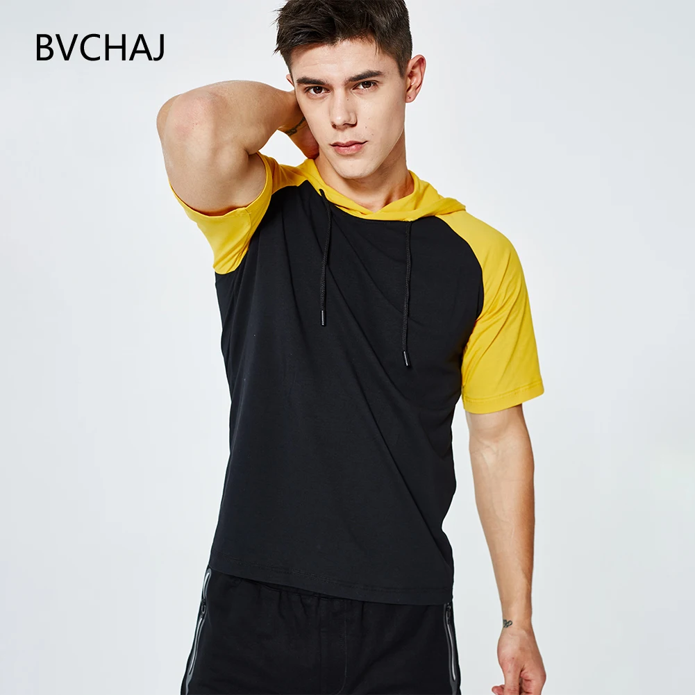 

Summer Men's Hooded Short Sleeve T-Shirt Sportswear Contrasting Colors Jogging Hoodie Casual Pullover Men's And Women's Clothing