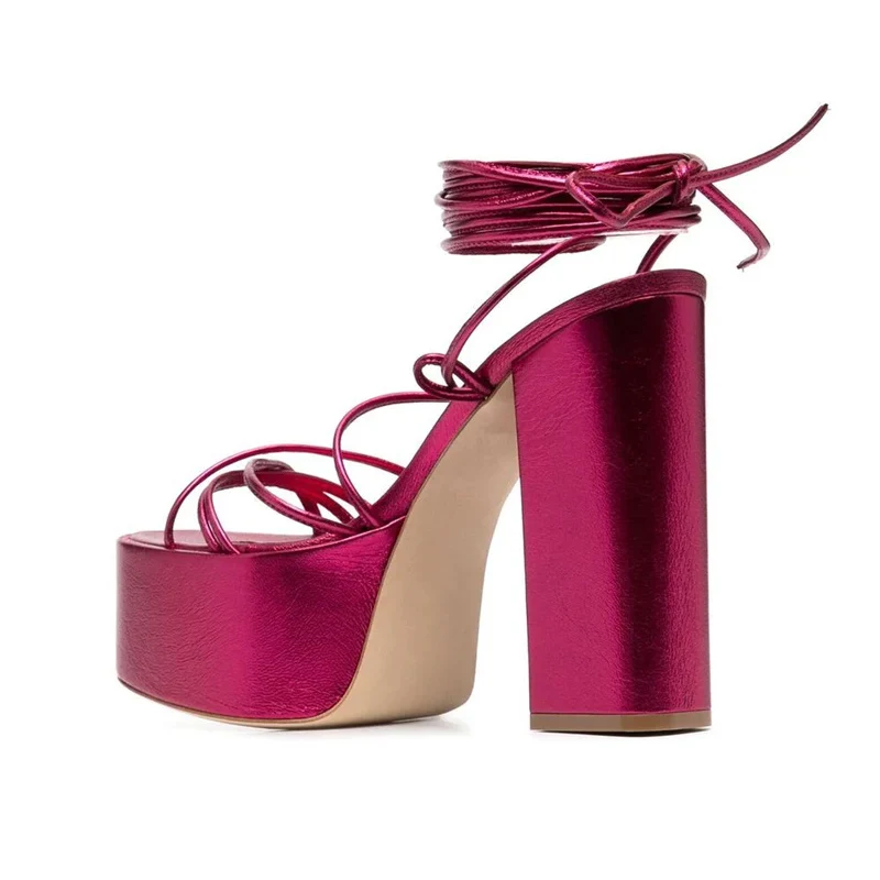 Женские босоножки на высоком массивном каблуке шнуровке с круглым носком | Обувь