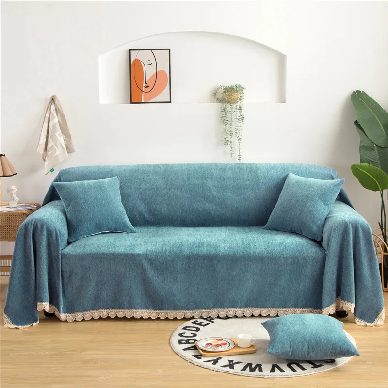 

Simple Sofa Cover Towel Blanket Stripe Thick Chenille Lace Side Couch Chair Dust Slipcovers For Living Room Home Decor Textile